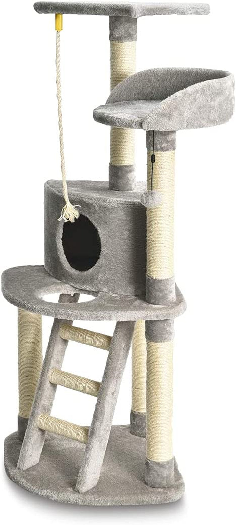 Cat Condo Tree Tower with Scratching Post and Step Ladder - 19 X 19 X 52 Inches, Light Grey