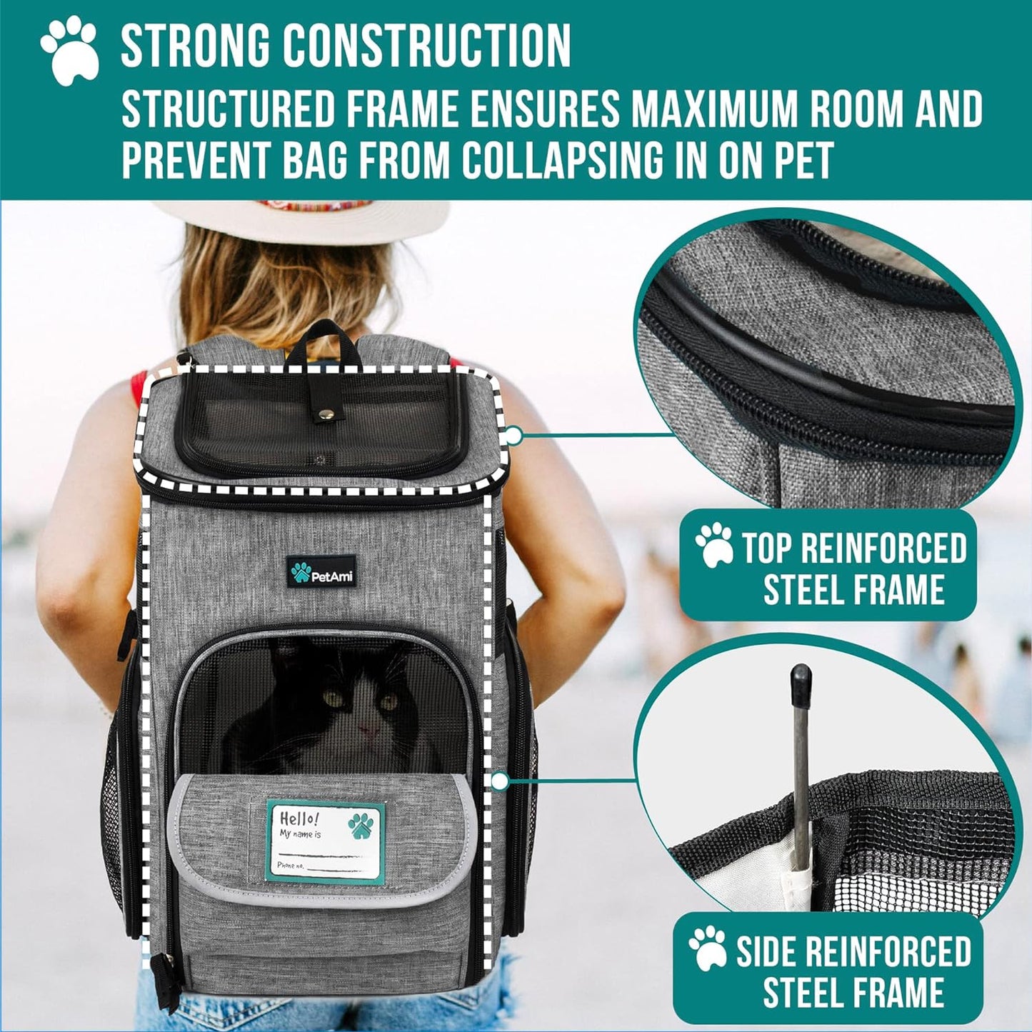 Dog Backpack Carrier, Airline Approved Cat Backpacks for Carrying Small Large Cats, Pet Carrier Back Pack, Ventilated Soft Sided for Travel, Hiking, Camping, Max 18 Lbs, Heather Gray