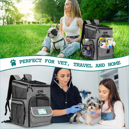 Dog Backpack Carrier, Airline Approved Cat Backpacks for Carrying Small Large Cats, Pet Carrier Back Pack, Ventilated Soft Sided for Travel, Hiking, Camping, Max 18 Lbs, Heather Gray