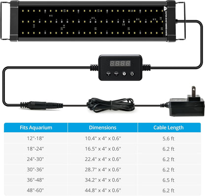 Classicled plus LED Aquarium Light with Timer, 32 Watts, for 48 to 54 Inch Fish Tank Light, Daylight and Moonlight Cycle, Brightness Adjustable