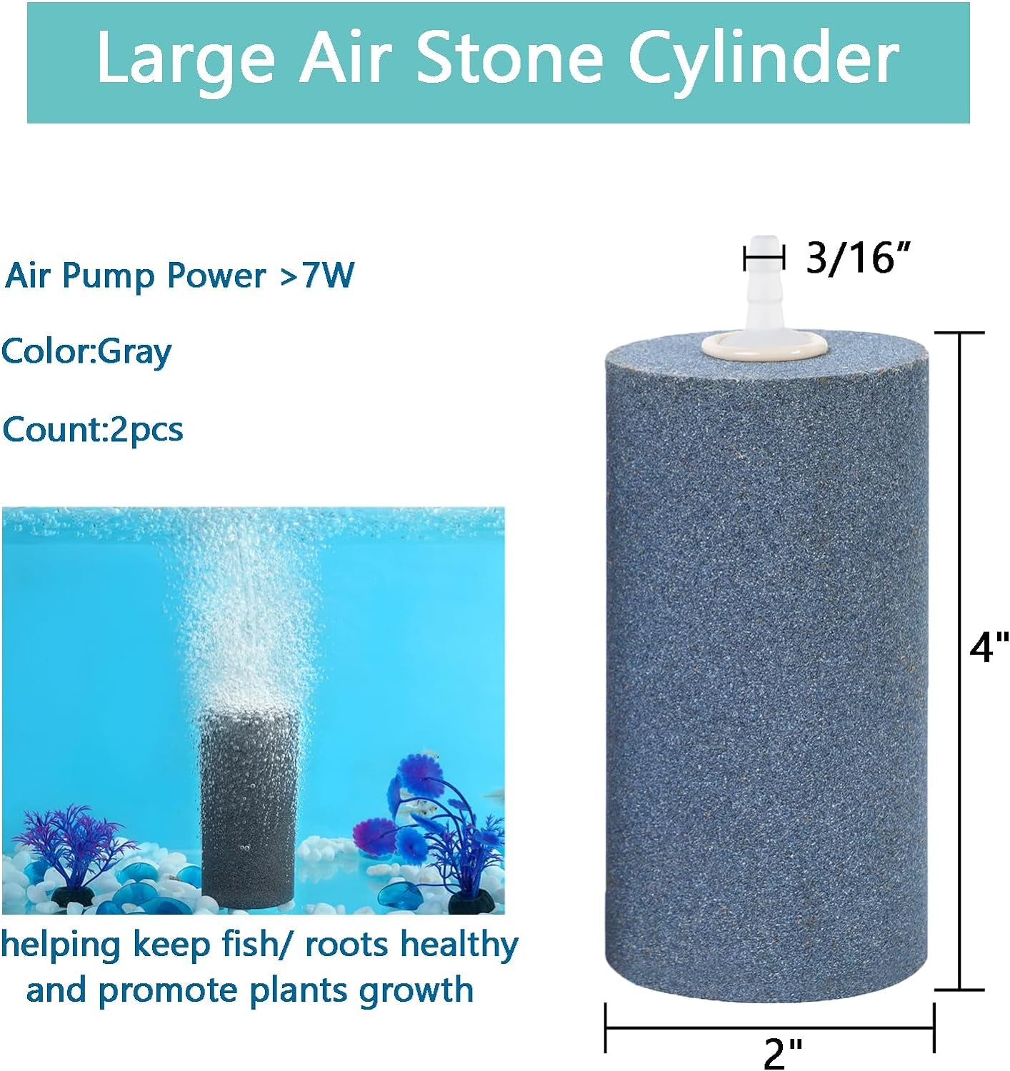 Aquarium Air Stone 4X2 Inch 2 Pack, Large Airstone, Aerator Bubble Diffuser, Air Pump Accessories for Aquariums, Hydroponic, Ponds and Fish Tanks