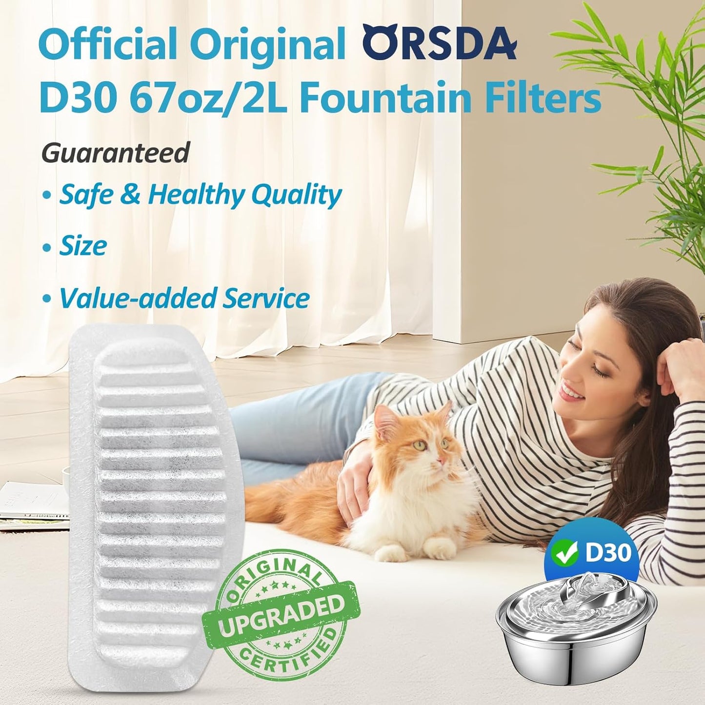 Cat Water Fountain Filter, 6 Pack Replacement Filters for 67Oz/2L Automatic Pet Fountain Cat Water Fountain Dog Water Dispenser, 3 Triple Filtration System