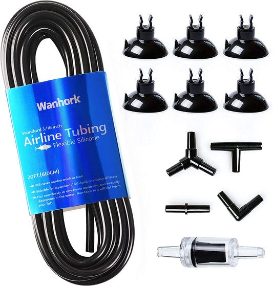 3/16" Professional Flexible Airline Tubing Standard Aquarium Air Pump Accessories, 20 Feet(Clear-Black)