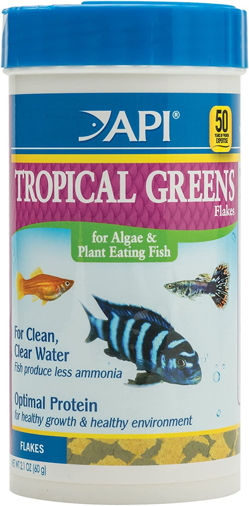 TROPICAL GREENS FLAKES Tropical Fish Greens Flakes Fish Food 2.1-Ounce Container